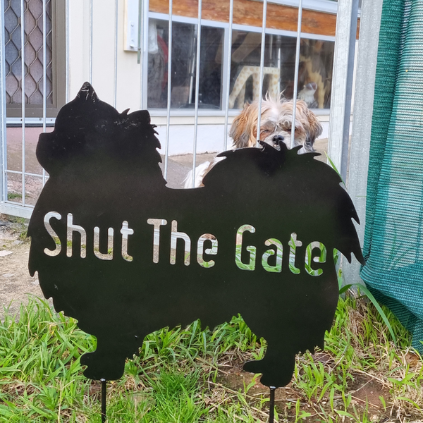 Chihuahua (Long Haired) Shut the Gate Dog Sign