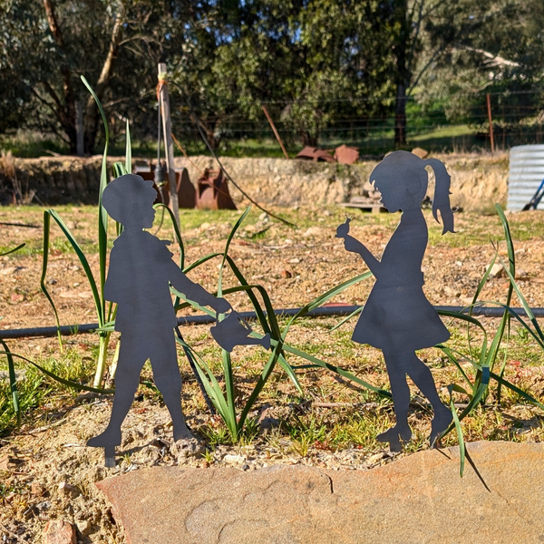 Boy & Girl Metal Garden Art